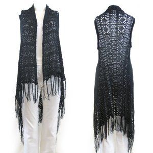 BLUENOTES Long Open Front Fringed Vest Size SP/MM
